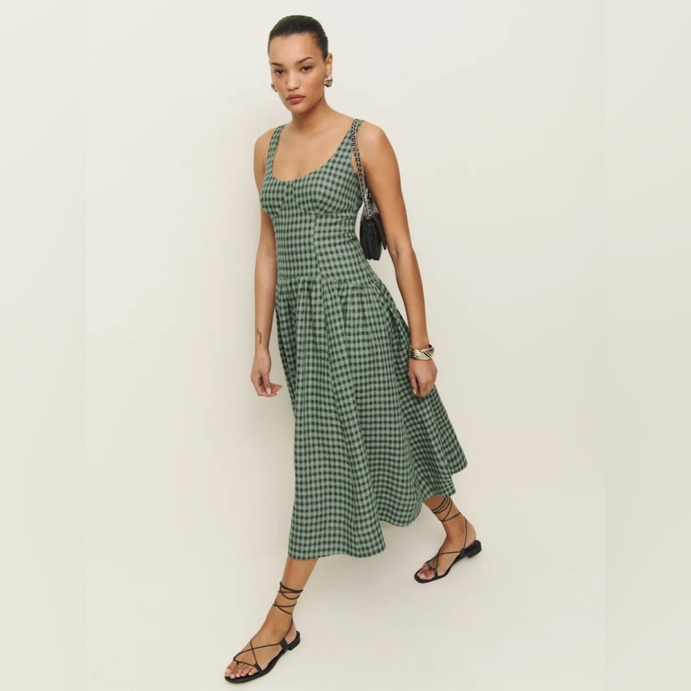 Reformation Green Gingham Midi Dress - Picture 5 of 9